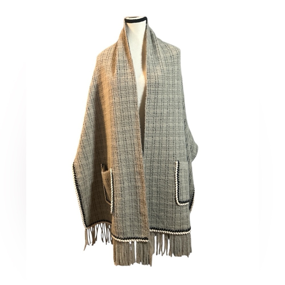 Chic Tan and Black Women's Wrap with Dolman Sleeves